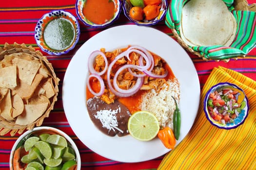 fajitas mexican food with rice frijoles chili sauce and nachos