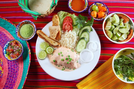 Fish fillet filled with shrimps Mexican sauces chili pico de gallo