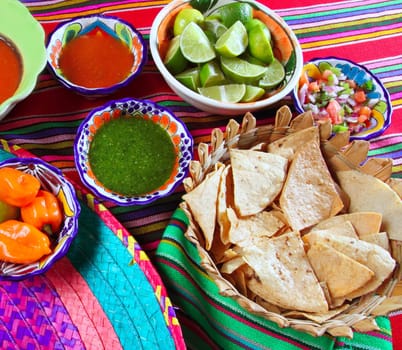 Mexican food varied chili sauces nachos lemon Mexico flavor