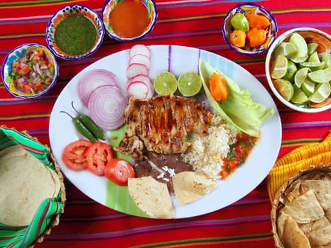 Beef ribs mexican style vegetables chili sauce nachos tortillas