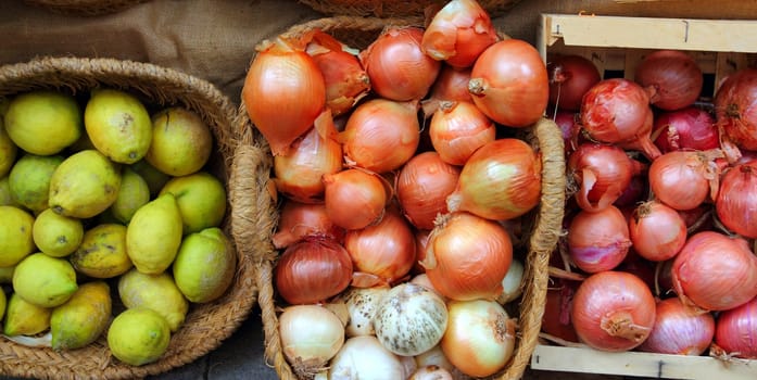 fruits and vegetables market shop onion and lemon basket traditional