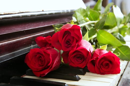 classic red roses on piano vintage romantic valentines day