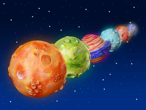 Space planets fantasy handmade colorful universe galaxy