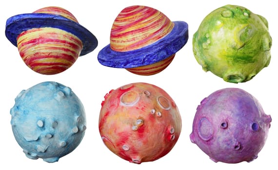 Space fantasy six planets handmade colorful vibrant colors