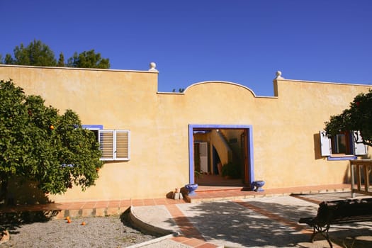 Spanish golden wall mediterranean style house, nice courtyard