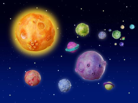 Space planets fantasy handmade colorful universe galaxy