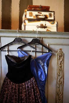 Old suitcases over the wardrobe, vintage style