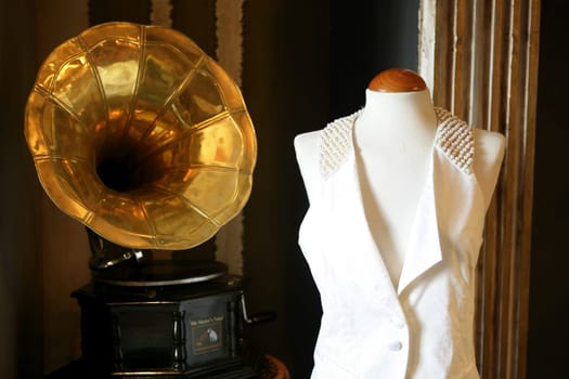 Old brass golden gramophone