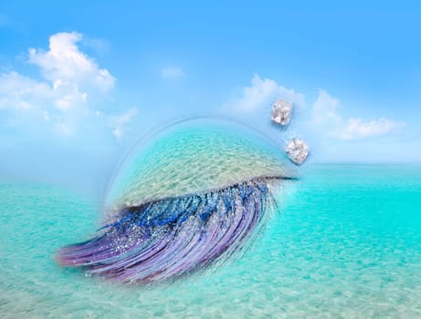caribbean sea eye makeup metaphor eyelid turquoise beach blue sky macro closeup