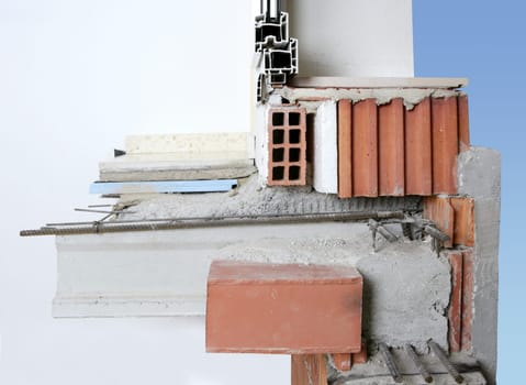 facade wall cross section of brick blocks window reinforced concrete floor slab