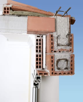 facade wall cross section of brick blocks structure roof reinforced concrete beams