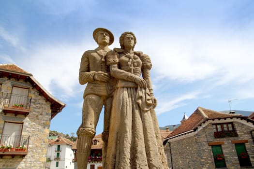Cheso traditional costume statue in Hecho Pyrenees Spain Aragon