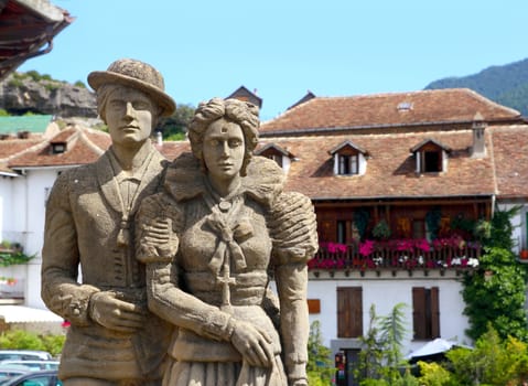 Cheso traditional costume statue in Hecho Pyrenees Spain Aragon