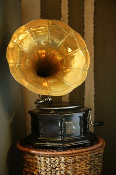 Old brass golden gramophone
