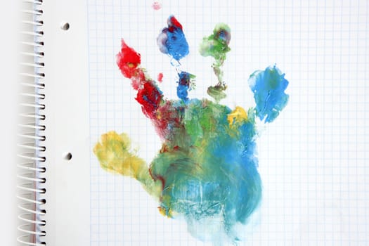 colorful hand paint print on a children school notebook