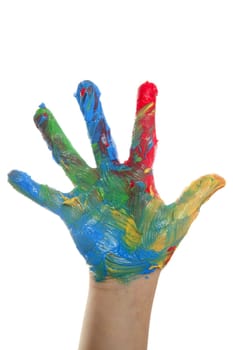 colorful paint children hand painted over white background