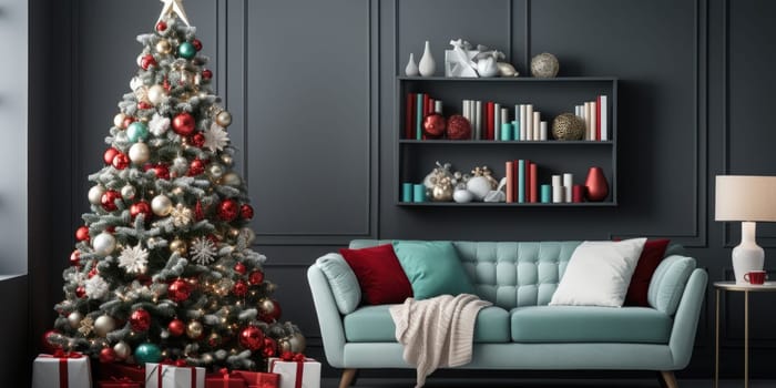 Living room decorate with Christmas theme. Christmas Holiday concept. Generative AI.