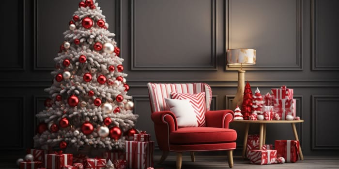 Living room decorate with Christmas theme. Christmas Holiday concept. Generative AI.