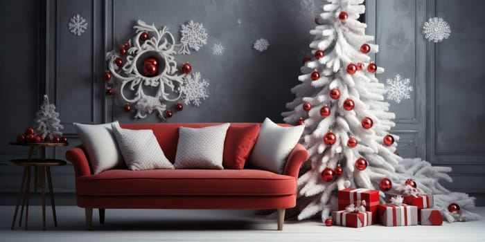 Living room decorate with Christmas theme. Christmas Holiday concept. Generative AI.