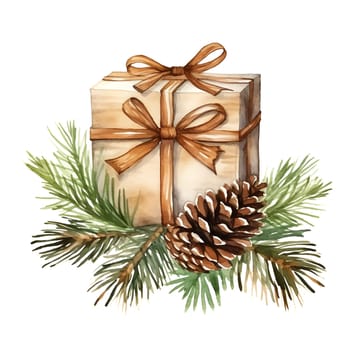 Watercolor Christmas Gifts Clipart, Christmas Watercolor Presents. AI Generated.