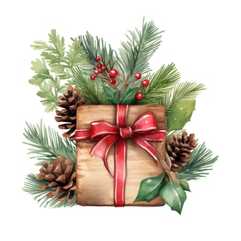 Watercolor Christmas Gifts Clipart, Christmas Watercolor Presents. AI Generated.