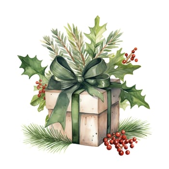 Watercolor Christmas Gifts Clipart, Christmas Watercolor Presents. AI Generated.