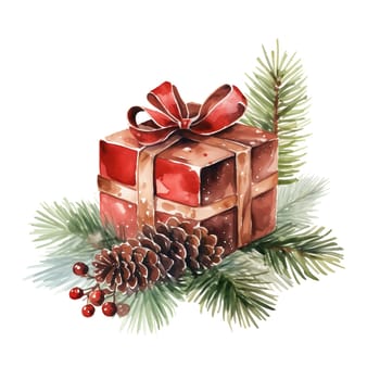 Watercolor Christmas Gifts Clipart, Christmas Watercolor Presents. AI Generated.