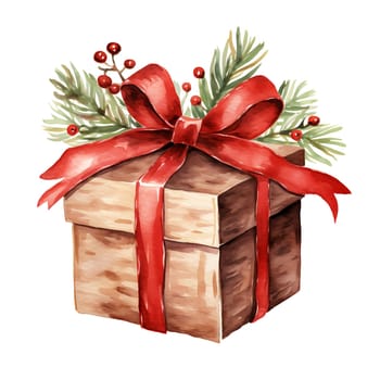 Watercolor Christmas Gifts Clipart, Christmas Watercolor Presents. AI Generated.