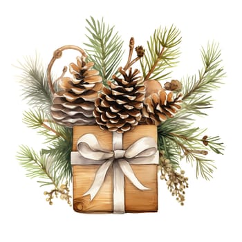 Watercolor Christmas Gifts Clipart, Christmas Watercolor Presents. AI Generated.