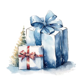 Watercolor Christmas Gifts Clipart, Christmas Watercolor Presents. AI Generated.