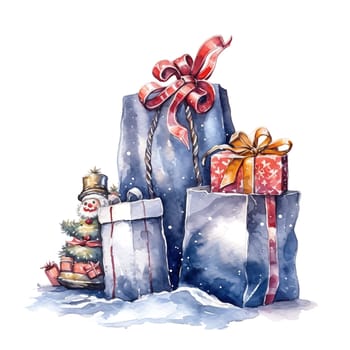 Watercolor Christmas Gifts Clipart, Christmas Watercolor Presents. AI Generated.