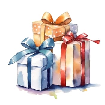 Watercolor Christmas Gifts Clipart, Christmas Watercolor Presents. AI Generated.