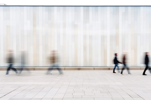 Blurred crowd people walking in modern city by Generative AI.