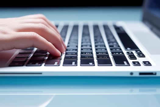 Female hands typing on the keyboard. Close-up. Computer work concept.