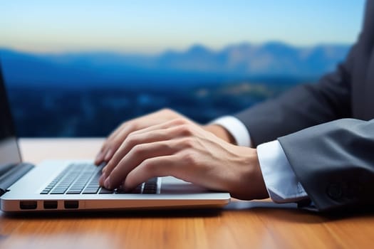 Male hands typing on the keyboard. Close-up. Computer work concept.