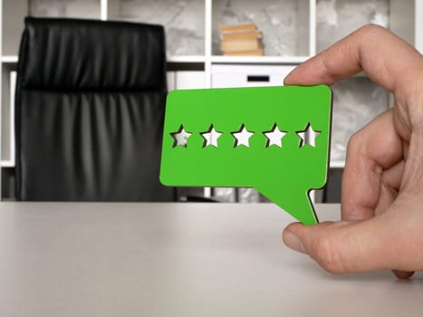 A Workplace and five stars, employee evaluation, positive customer reviews.