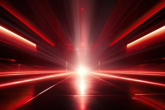 Light red tunnel. Bright rays of red light. Generated by artificial intelligence