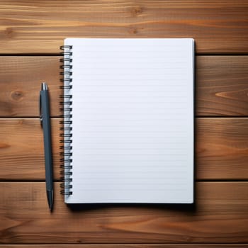 Blank notebook with pen on a wooden table. Business concept