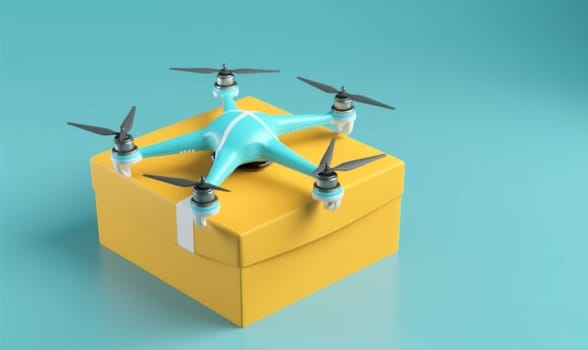 technology transport cargo helicopter fly flight drone box propeller service concept fast delivery aircraft future blue air express innovation remote. Generative AI.