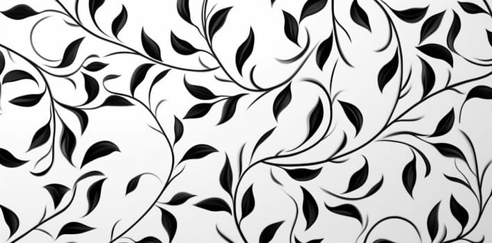 decoration silk wallpaper black swirl art retro natural repeat plant illustration pattern leaf silhouette flower shape curve design tile floral. Generative AI.