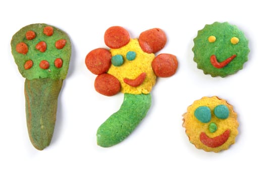 colorful multicolor funny biscuits shapes white background