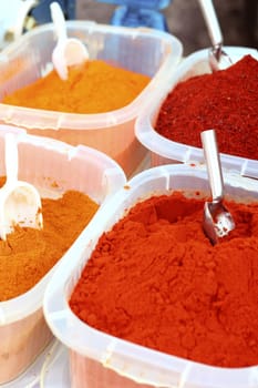 saffron paprika curry yellow orange spices in market