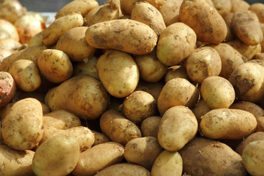 potatoes on stack market shop texture background