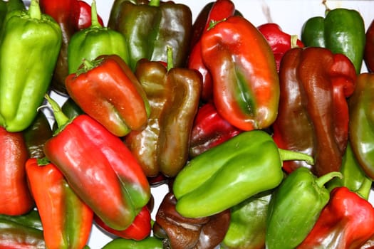 Green red peppers fresh raw vegetables in market pattern