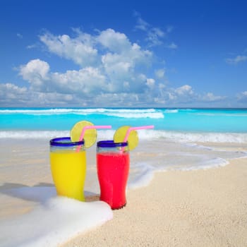 beach cocktails yellow red wave foam in tropical sea sand