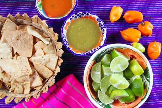Mexican food varied chili sauces nachos lemon Mexico flavor