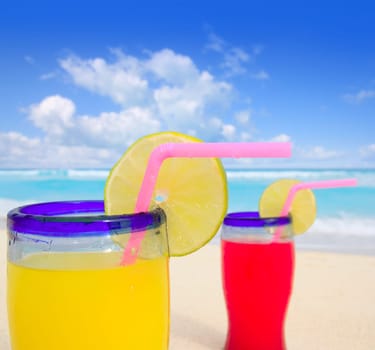 beach tropical cocktails in tropical turquoise on Caribbean Sea