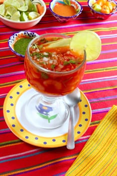cocktail of shrimps mexican chili sauces lemon latin seafood Mexico