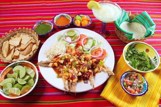 Guajillo chili shrimps Mexican dish chili sauces nachos flavor of Mexico