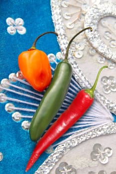 Mexican hot chili peppers in hat red habanero jalapeno serrano